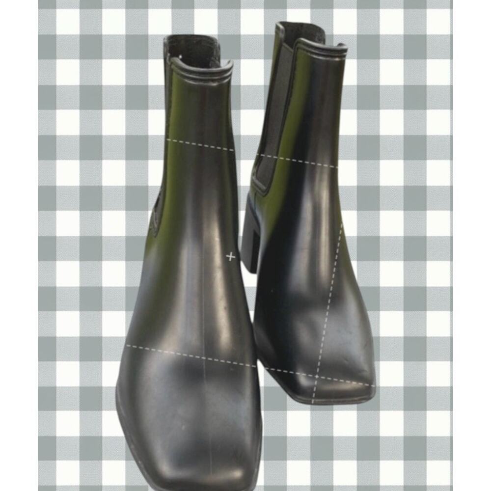 Jeffrey Campbell Black Waterproof Ankle Rain Boots Block Heel US 8 EU 39